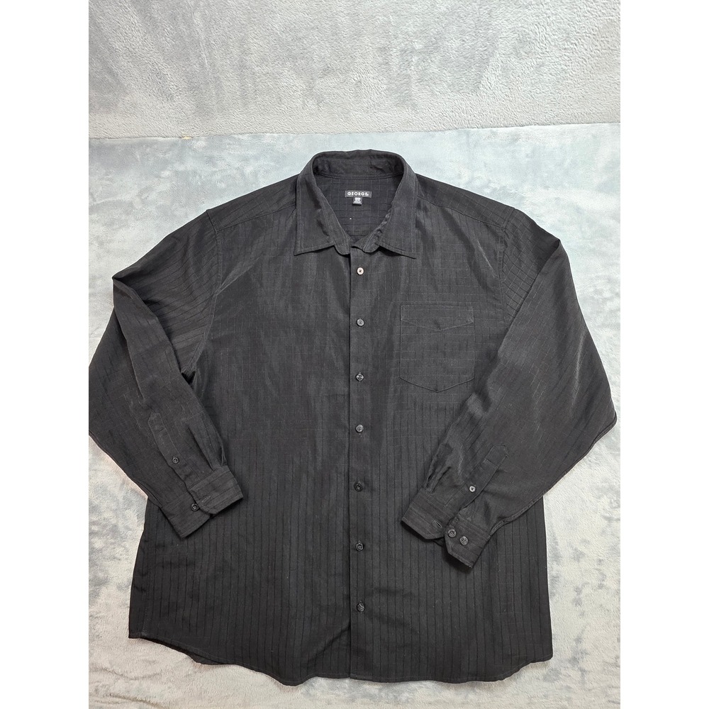 George Mens Black Soot Striped Button Front Shirt 2XL Long Sleeve GM31119BSB